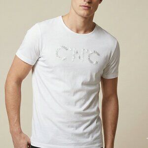 C'N'C Costume National Men's White T-Shirt - Textured Logo Graphic Tee